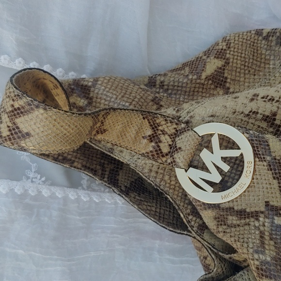 Michael Kors Leather Snake Print Hobo Bag in Cream and Brown - Picture 10 of 16